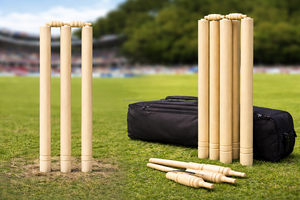 Ensemble de stumps de cricket en bois ZAP, qualité supérieure, durables, taille standard, avec bails, pour clubs et académies - Product Image 4
