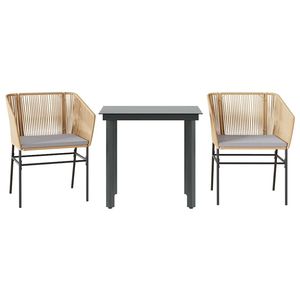 Set da pranzo da giardino in rattan marrone a 3 pezzi, con struttura in acciaio, mobili da esterno contemporanei, resistenti alle intemperie, 2 posti - Product Image 2