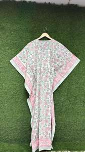Indian Handmade Cotton <b>Kaftan</b> Women's Long V-Neck <b>Maxi</b> Floral Block Print Cotton <b>Kaftan</b> Dress Indian <b>Maxi</b> Loungewear - Product Image 3