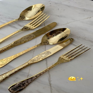 ชุดช้อนส้อมทองคำสไตล์วินเทจหรูหรา พร้อมด้ามจับแกะสลักลายบาโรกอย่างประณีต สำหรับงานแต่งงาน มีจำหน่ายในราคาขายส่ง - Product Image 4