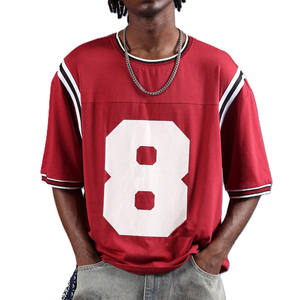 Camisetas de hombre oversize con rayas universitarias y número 8, estilo urbano, mezcla de algodón, proveedor de camisetas de fútbol americano personalizadas - Product Image 1
