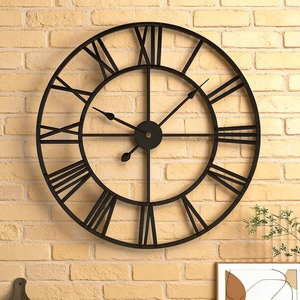 Large Metal Wall <b>Clock</b>, Minimalist Roman Numeral Silent Timepiece, Industrial Living Room Decor - Product Image 2