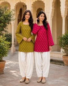 Latest Design of Bandhej Print Cotton Fabric Low Price <b>Kurta</b> And Plazzo Set <b>For</b> <b>Ladies</b> Regular wear Formal And Casual Wear - Product Image 5
