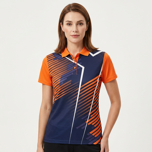Men's Short Sleeve <b>Polo</b> Shirt <b>Orange</b> Navy Geometric Print Quick Dry Polyester Sporty Regular Fit - Product Image 5