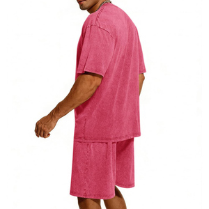 Ensemble short d'été deux pièces délavé à l'acide personnalisé pour hommes – Respirant, couleur contrastante, coupe ajustée et décontractée - Product Image 5