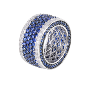 Blue Moissanite Wide Band <b>Ring</b> 925 Silver <b>Iced</b> Out Luxury Statement <b>Ring</b> - Product Image 1