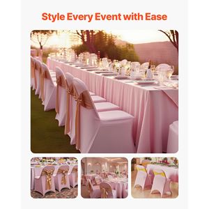50 Pezzi Coprisedia Personalizzati in Poliestere Spandex Rosa - Fodere Elasticizzate per Matrimoni, Feste, Banchetti, Coprisedia con Fronte Piatto - Product Image 2