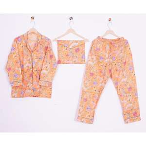 ชุดนอนผ้าฝ้ายลายดอกไม้ ดีไซน์สวยงามเรียบง่าย พิมพ์ลายด้วยมือ สำหรับผู้หญิง ชุดลำลองฤดูร้อนน้ำหนักเบา - Product Image 1