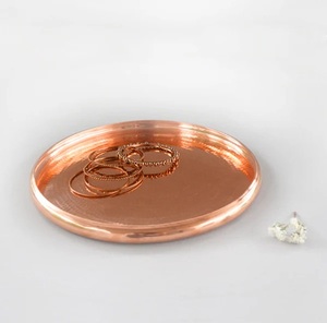 Handcrafted Round <b>Copper</b> Serving Tray Kitchen and Dining <b>Table</b> Decorative & Food Storage & Serving Stainless Steel Tray - Product Image 1