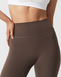 Leggings de yoga pour femmes de haute qualité, sans couture, taille haute, longueur intégrale, couleur marron uni, taille élastique, spandex, nylon, pantalon de fitness, entraînement - Product Image 4