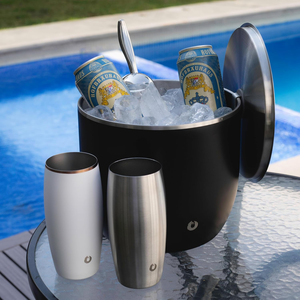 Matte Black <b>Ice</b> <b>Bucket</b> Crafted From Vacuum Metal Featuring Hanging Lid And Sleek Ergonomic Scoop For Parties And Wedding Events - Product Image 6