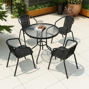 Contemporary Rattan Outdoor Garden Set with Glass Table 4 Seater Weather Resistant Metal <b>Frame</b> Patio Furniture - Product Image 1