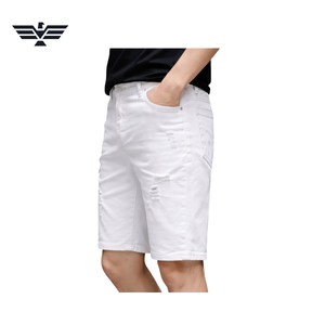 Shorts de Mezclilla Blancos Desgastados para Hombre, Corte Recto, Cintura Media, Estilo Casual de Verano, 100% Algodón - Product Image 4