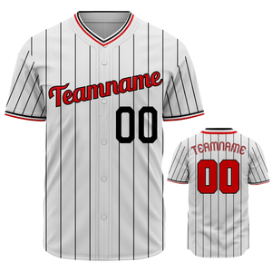 Camiseta de Béisbol Blanca con Rayas Finas, Manga Corta, con Botones, Uniforme de Equipo Personalizado, Transpirable, de Poliéster, Deportiva - Product Image 1