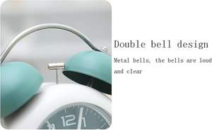 Reloj Despertador Analógico de Cuarzo con Doble Campana, Estilo Retro Clásico |   Reloj de mesa silencioso sin tictac, timbre fuerte, luz nocturna, esfera luminosa, oficina - Product Image 2