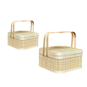 Panier-cadeau en bambou le plus vendu avec poignées, couleurs personnalisables, couvercle en osier, poignées et couleurs sur mesure - Product Image 1