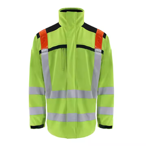 Chaqueta de Seguridad de Alta Visibilidad Clase 2, Impermeable, Reflectante, Verde con Detalles Naranjas y Rayas Plateadas - Product Image 1