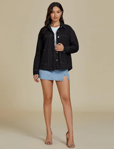 Veste en jean tricotée en coton respirant pour femme, collection automne, avec rivets brodés et perles, logo personnalisé, OEM/ODM disponible en gros - Product Image 2