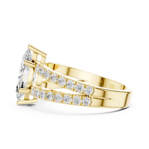 Luxury Marquise Cut Diamond Engagement <b>Ring</b> Double Band <b>Split</b> Shank Pave Setting 14K 18K Gold Custom Jewelry - Product Image 4
