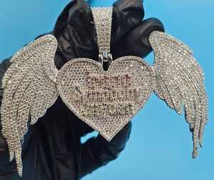 Colgante de Moissanita en Forma de Corazón con Alas, Plata de Ley 925, Corte Brillante Redondo, Amuleto de Lujo, Regalo Unisex, Engaste de Garra, Estilo Hip Hop - Product Image 3