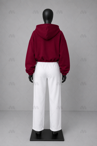 เสื้อฮู้ดครอปแบบซิป ยูนิเซ็กซ์ สีเบอร์กันดี ผ้าถักมีซับใน ทรงโอเวอร์ไซส์ ผ้าฟลีซ สวมใส่สบายๆ สำหรับฤดูใบไม้ร่วง - Product Image 2