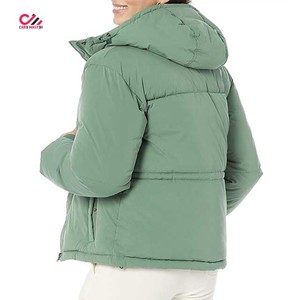 Veste matelassée verte pour femme, à capuche, fermeture éclair, manteau d'hiver chaud, longueur normale, manches longues, en vente - Product Image 6