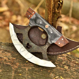 Cuchillo ULU de Alaska hecho de acero inoxidable con funda de cuero, ideal para cortar y trinchar, cuchillo cortador de pizza. - Product Image 4