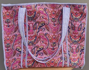 Sac fourre-tout bohème en coton pour femme, motif cachemire, poignées rayées, chaînes, fermeture éclair, sac de plage et de shopping - Product Image 1