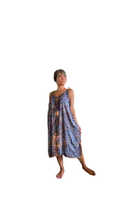 Women Rayon Boho Tie Dye Midi Dress Sleeveless Spaghetti Strap Round Neck Blue Brown Casual Beach Wear - Product Image 4