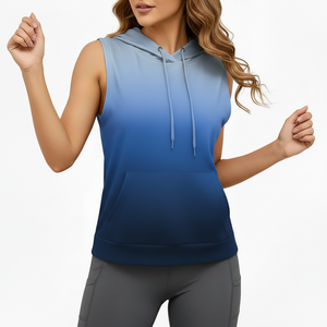 Sudaderas con Capucha de Alta Calidad para Mujer, 100% Algodón, para Gimnasio, con Logotipo Personalizado, sin Mangas, Ropa Deportiva con Patrón Sólido - Product Image 2