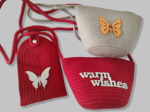 Sac fourre-tout en coton tressé de qualité supérieure, motif papillon rouge, fibres naturelles, vente en gros, export, sacs et étuis cosmétiques - Product Image 3
