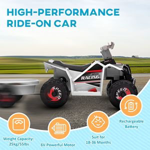 Auto Elettrica Bianca 6V per Bambini da 18-36 Mesi con Movimento Avanti e Indietro, Ruote Resistenti all'Usura e Rimorchio Posteriore - Product Image 6