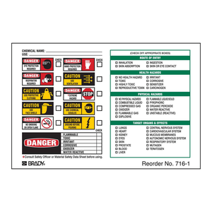 Étiquettes de sécurité chimique autocollantes, durables et imperméables Brady pour usage en laboratoire et industriel - Product Image 1