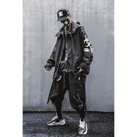 Veste à capuche noire pour homme, style streetwear oversize, coupe-vent, imprimé lettre sur la manche gauche, coupe régulière, vêtement d'hiver