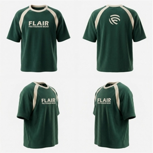 T-shirt en molleton vert forêt de luxe pour homme avec logo blanc brodé et bordure contrastante ivoire - Product Image 6