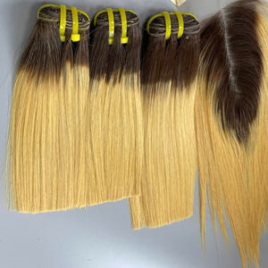 Extensions de cheveux vierges 100% naturelles vietnamiennes, tissage en dentelle, lisses, couleur ombrée blonde, super double drawn, prix de gros - Product Image 2