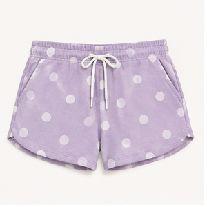 Pantalones Cortos de Salón para Mujer, Personalizados, Color Lila Morado con Puntos, Corte en A, con Cordón Ajustable, Ligeros, de Felpa Francesa, WPSHORT-0003 - Product Image 1