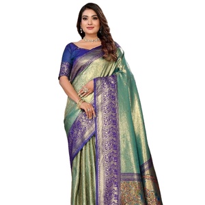Sarees de Seda Banarasi Pura de Primera Calidad con Tejido Completo y Diseño Clásico de Pallu, Estilo Festivo - Product Image 3