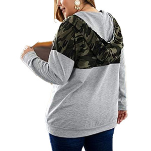 Sweat-shirt à capuche zippé pour femme grande taille, motif camouflage color block, avec cordon de serrage, en polaire décontracté - Product Image 2