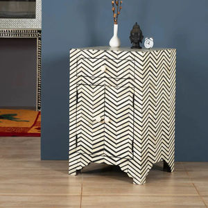 Table à tiroirs en os incrusté de la marque ILAHI, design moderne, détails en agate, rangement à trois niveaux, meuble portable pour la maison - Product Image 1