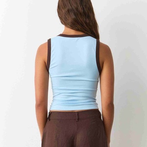Débardeur côtelé à col rond pour femme, dos nageur, couleur unie, coupe courte, sans manches, idéal pour le sport, l'entraînement, la course et le yoga - Product Image 2