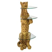 Table basse de luxe en métal doré en forme de léopard avec plateau en bois, hauteur réglable, rangement, portable, design moderne, pour salon, usage intérieur