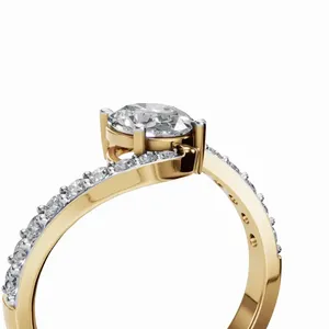 แหวนเพชรเม็ดเดี่ยวทรงรีและทรงกลม ทองคำขาว 18K เพชรเพาะเลี้ยง สำหรับผู้หญิง หรูหรา ได้รับการรับรองจาก IGI สำหรับขายส่งและส่งออกจากอินเดีย - Product Image 4