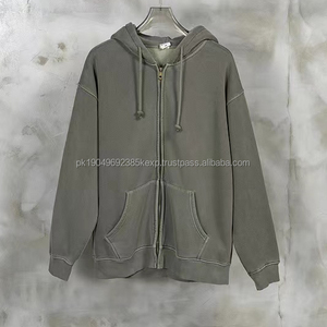 High Street Winter Zip Up hoodies Vintage Old Wash Solid Hooded Zipper Sweater Hombres Oversized HoodieDDP Shipping - Product Image 4