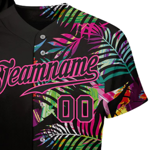 Maillot de baseball à motif 3D noir et rose pour hommes, uniforme d'équipe boutonné, respirant, léger, vêtements de sport pour tournois - Product Image 4
