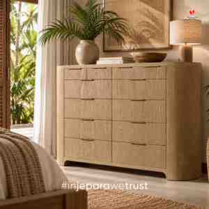 Commode moderne en bois massif à 6 tiroirs, grain de bois naturel, meuble de rangement pour chambre à coucher, mobilier de luxe pour hôtel et maison - Product Image 1