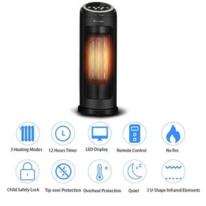 เครื่องทำความร้อนเซรามิกแบบเงียบ 1500W พร้อม 3 โหมด ตั้งเวลาได้ 12 ชั่วโมง รีโมทคอนโทรล ป้องกันความร้อนเกิน-สีดำ - Product Image 5