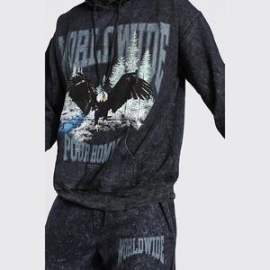 Ropa de calle personalizada para hombre, conjunto de pantalones de chándal con capucha de algodón 100% lavado con ácido, serigrafía Vintage, función de transpirabilidad ecológica - Product Image 2