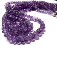 Perles de pierre précieuse d'améthyste naturelle certifiées IGI, de haute qualité, sculptées à la main en forme de melon, violettes, en vrac, sur cordon, tailles personnalisables, non montées