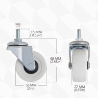 Herrajes Personalizables para Muebles, Ruedas Giratorias de PVC de 2 Pulgadas (50 mm) con Freno Lateral, Eje Roscado M6, para Sala de Estar y Cocina